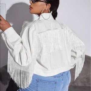 Fringe Trim Drop Denim Jacket